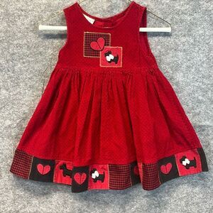 Vtg SAMARA Dress Girls 2T Red Heart Scottie Dog Polka Dot Corduroy Embroidery